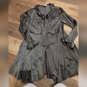 Ribkoff Black Coat Overcoat Trench Elegance Artsy Ruffled Collar